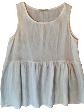 Francesca Bettini Peplum Tunic Womans Small White Linen Sleeveless Pleated Beach
